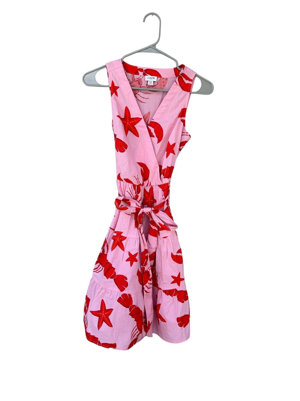 J. Crew Sleeveless Pink Lobster Print Tie-Waist Dress - Size 00 - Tie Waist - Picture 4 of 12